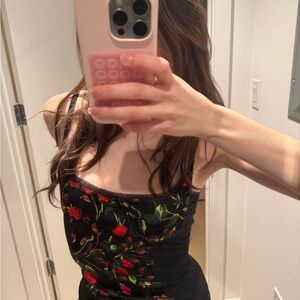 D&G Black Camisole with Red Rose pattern